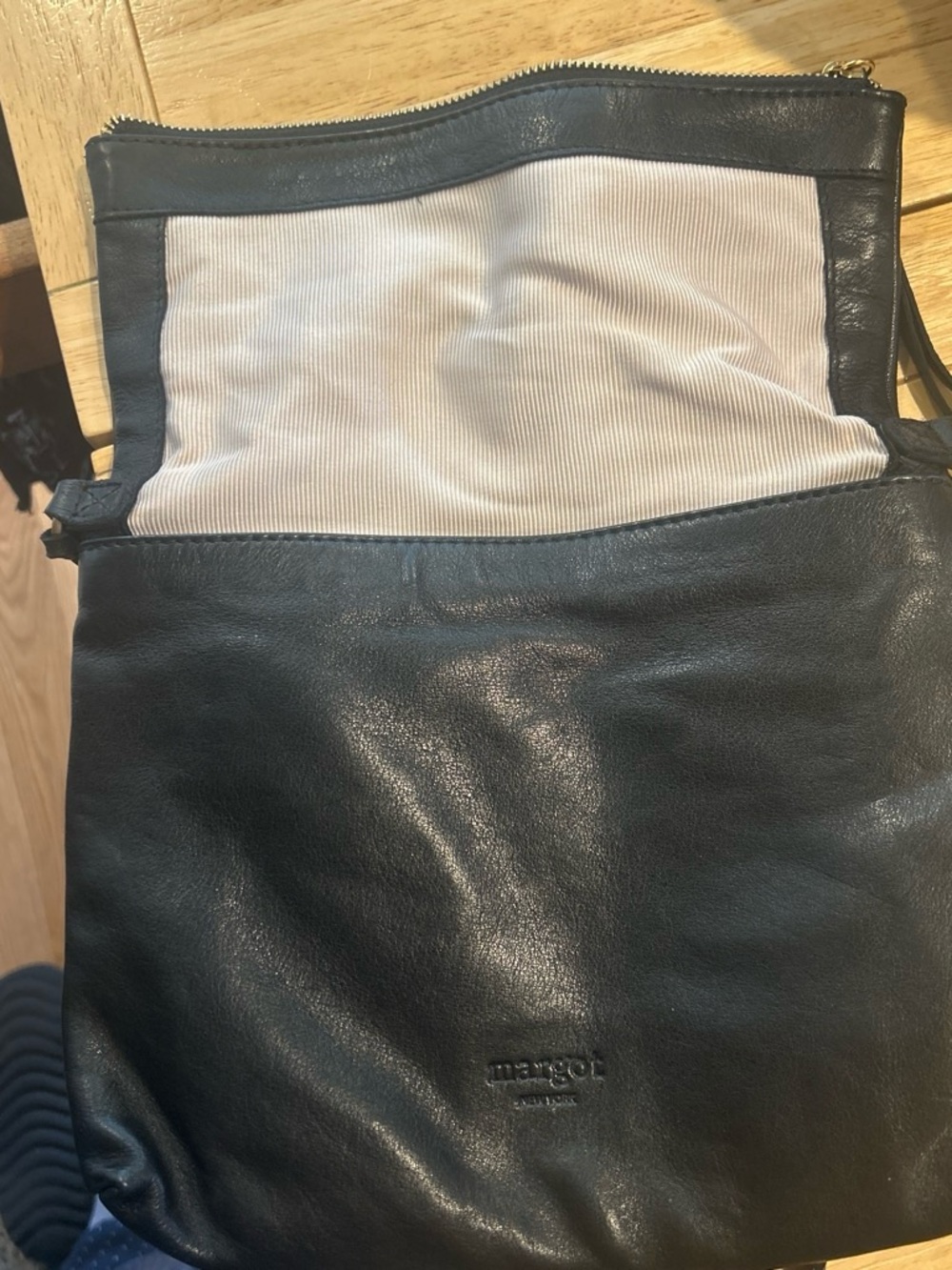 Margot Black Leather Crossbody Bag with Cream Interior